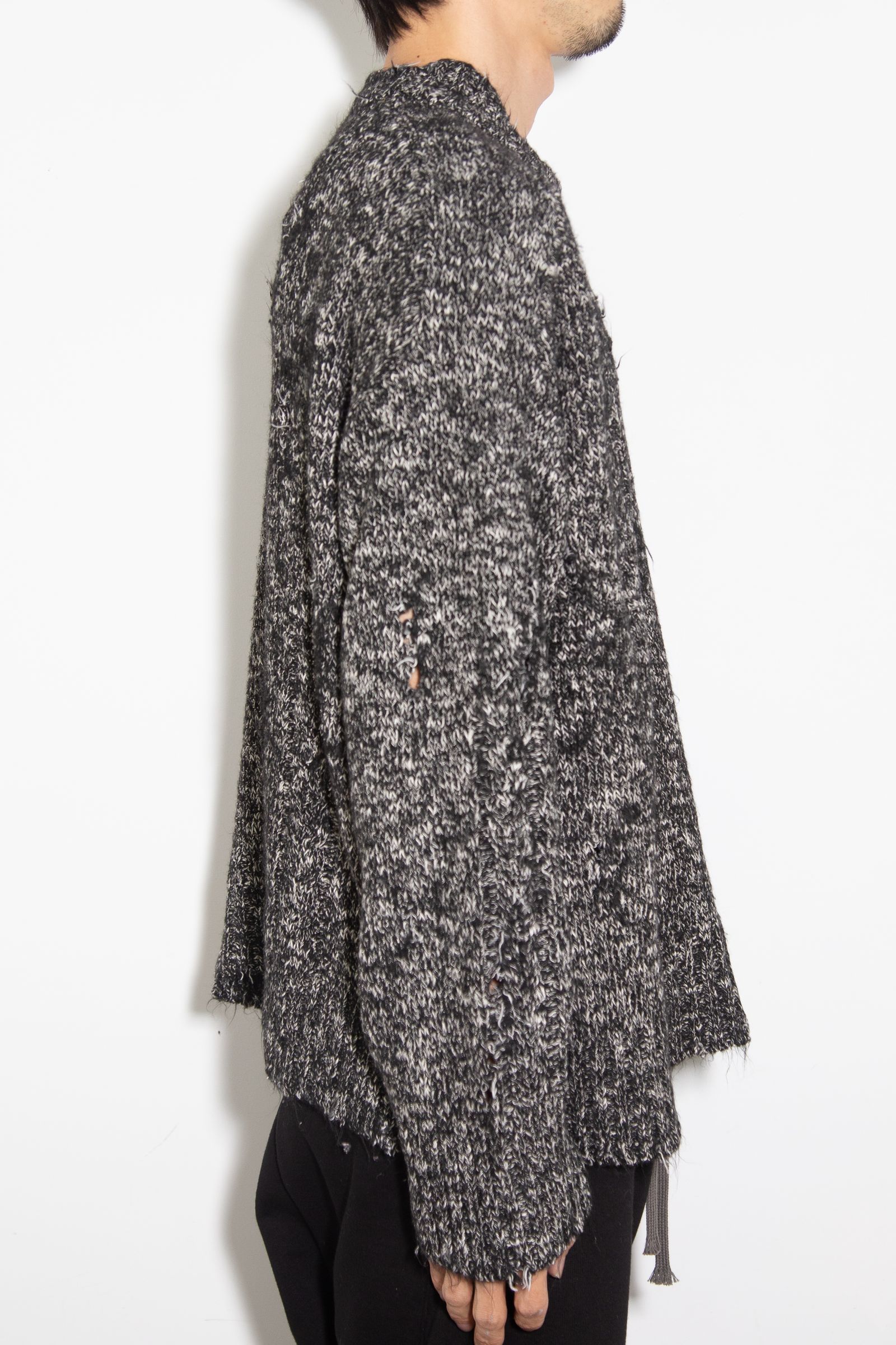 リラックスフィットダメージニット / Damage Knit Top / ブラックミックス / ag-8013