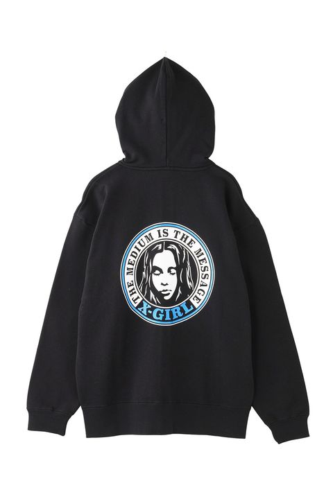 CIRCLE LOGO AND FACE ZIP UP SWEAT HOODIE / ブラック