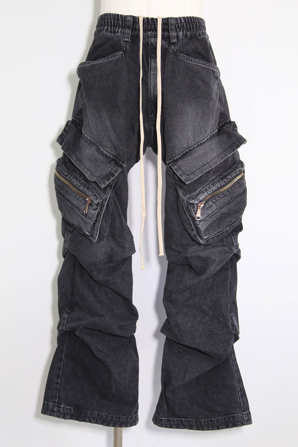 デニムカーゴタックバギーパンツ / Denim Cargo Tuck Baggy Pants / ブラック / ag-11018-3