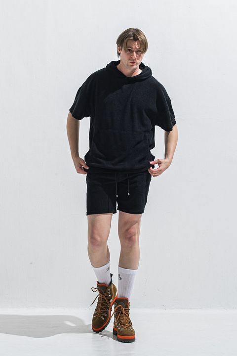 ［ラスト1点 サイズ2］【セットアップ】PILE HALF HOODIE・vintage PILE SHORTS / ブラック
