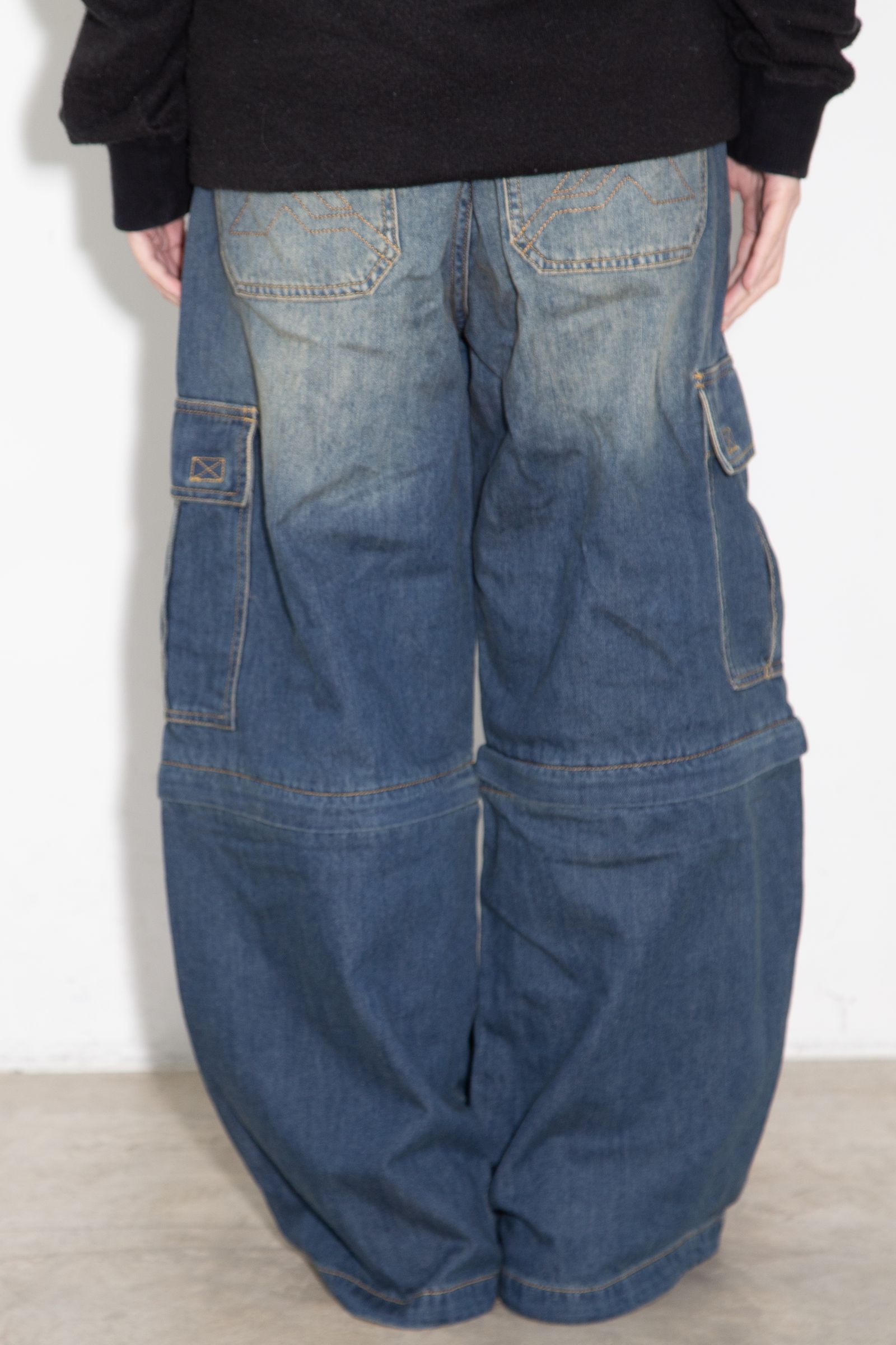FADED 2WAY WIDE LEG DENIM CARGO PANTS / インディゴ