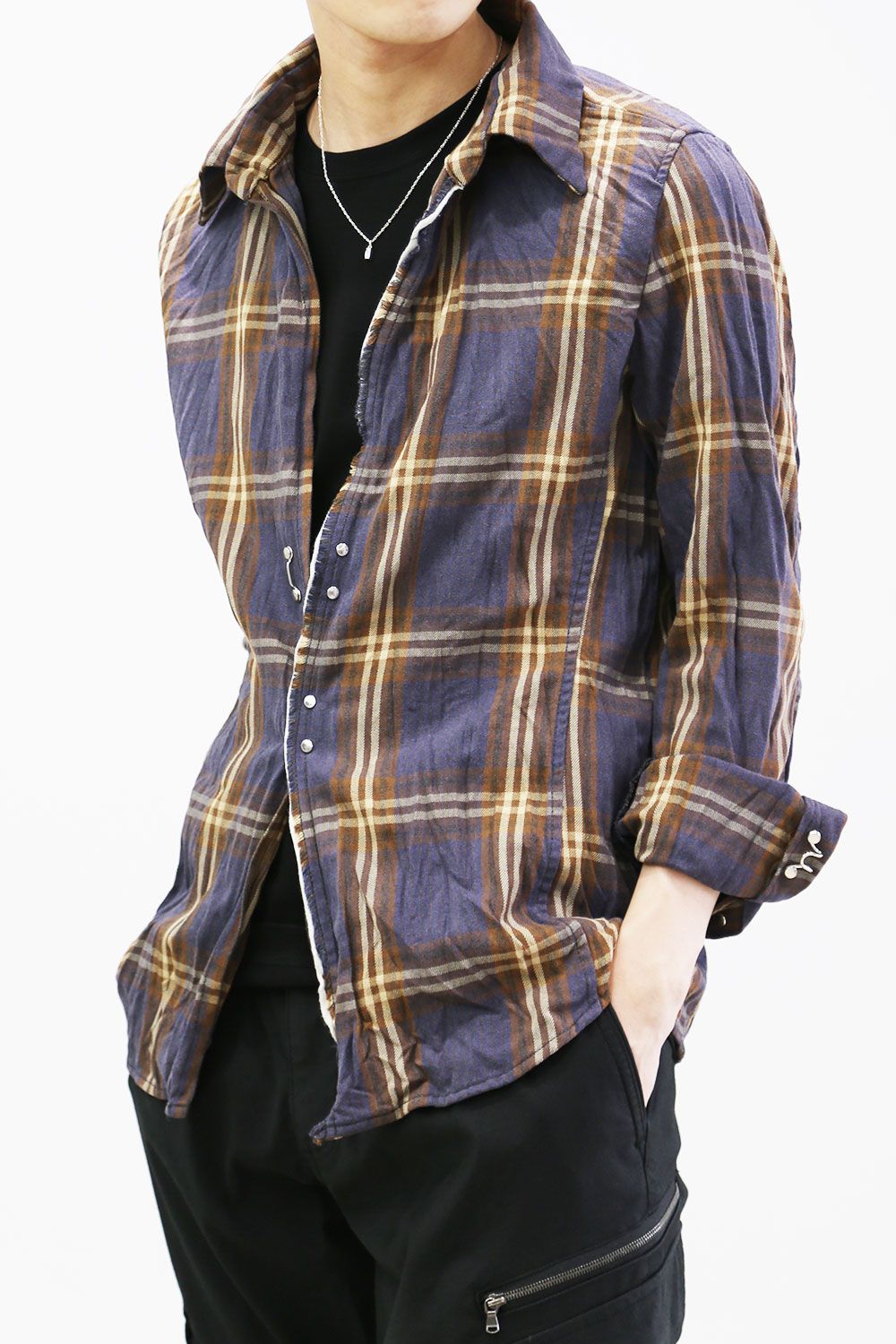 junhashimoto - WRINKLE CHECK SHIRTS / ネイビー | Tempt