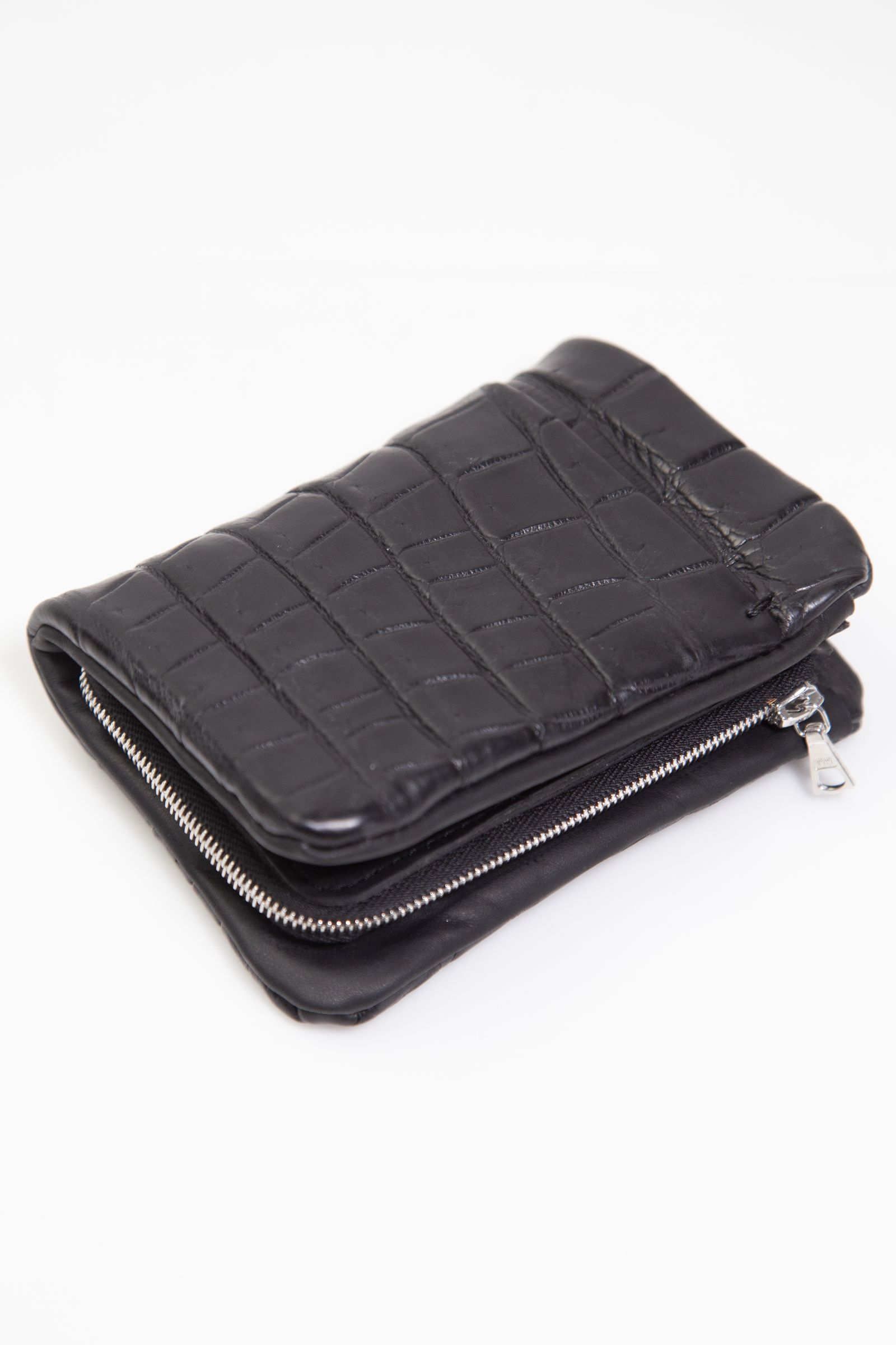 クロコ 札入れ 二つ折り袋縫いウォレット / ブラック