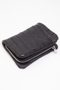 クロコ 札入れ 二つ折り袋縫いウォレット / ブラック