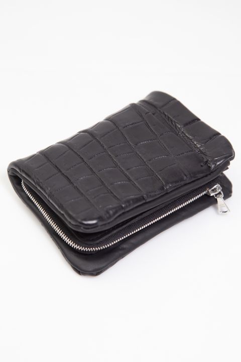 クロコ 札入れ 二つ折り袋縫いウォレット / ブラック