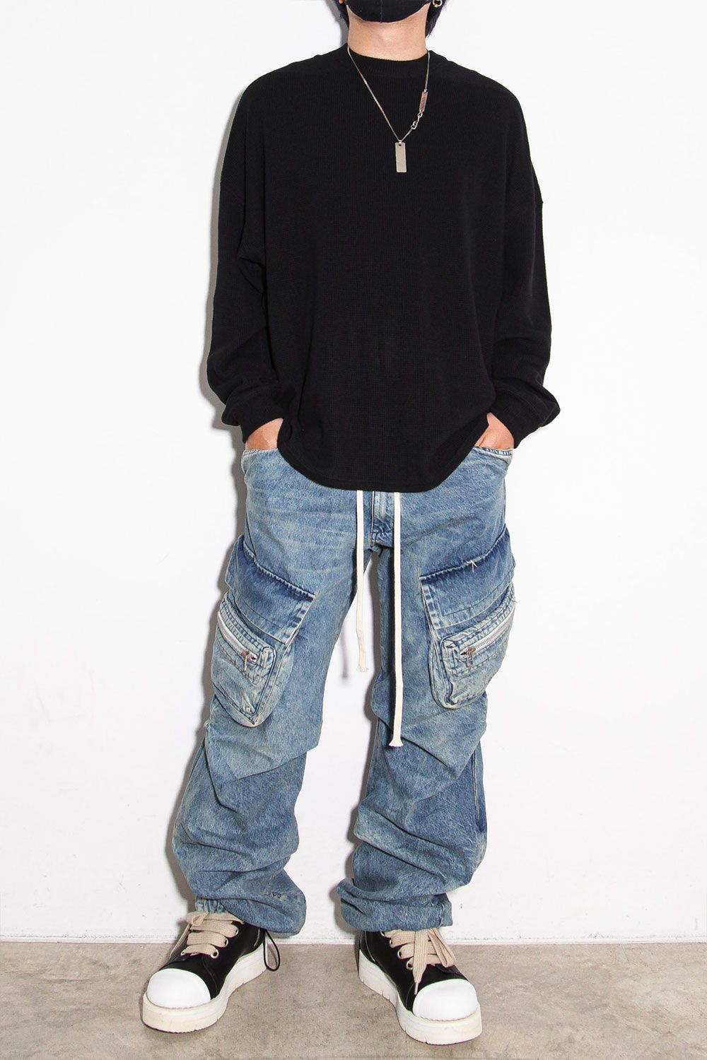 リブニットオーバーサイズトップ / Rib Knit Over Size Top / ブラック / ag-10093-2