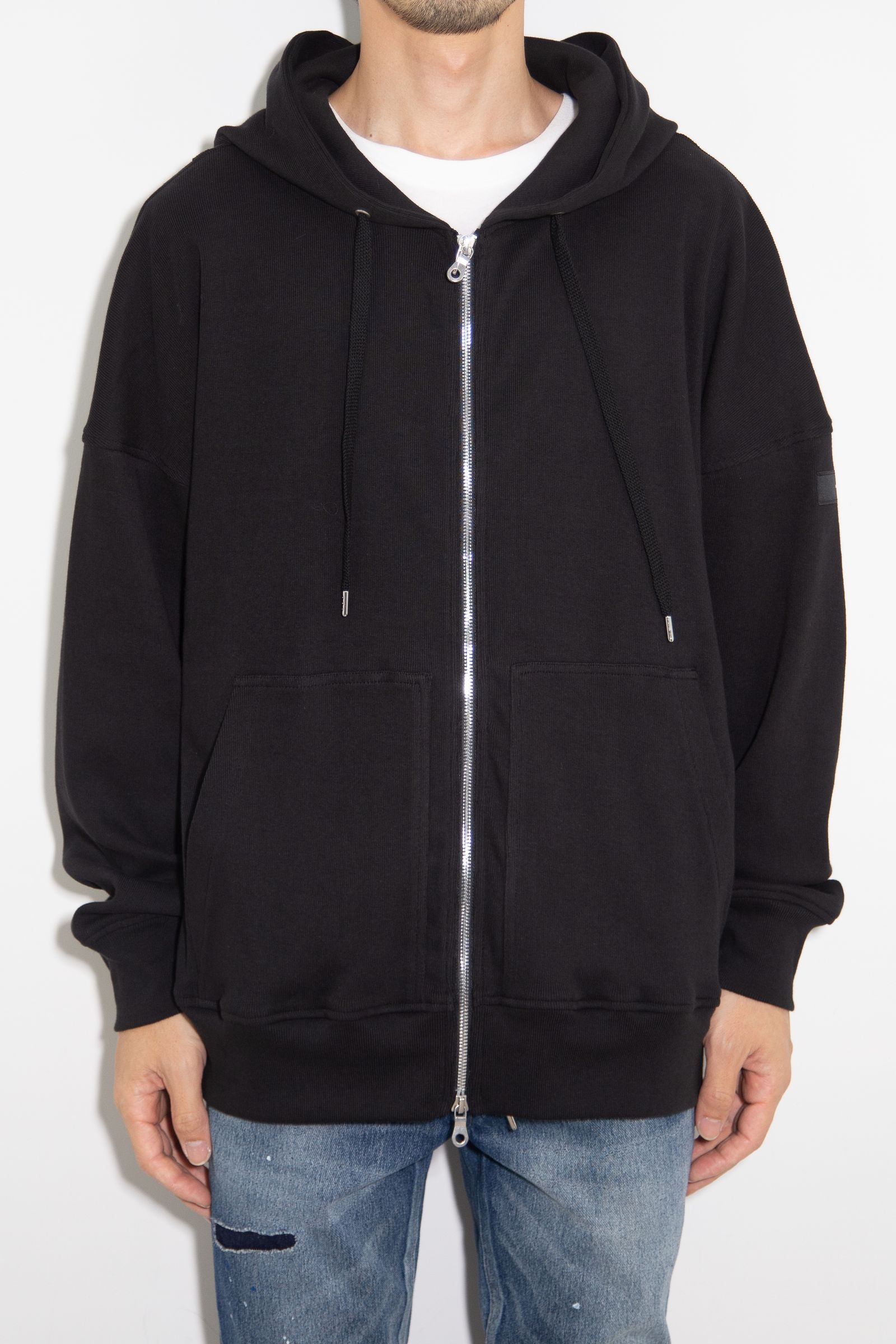 fries zip loose hoodie / ブラック