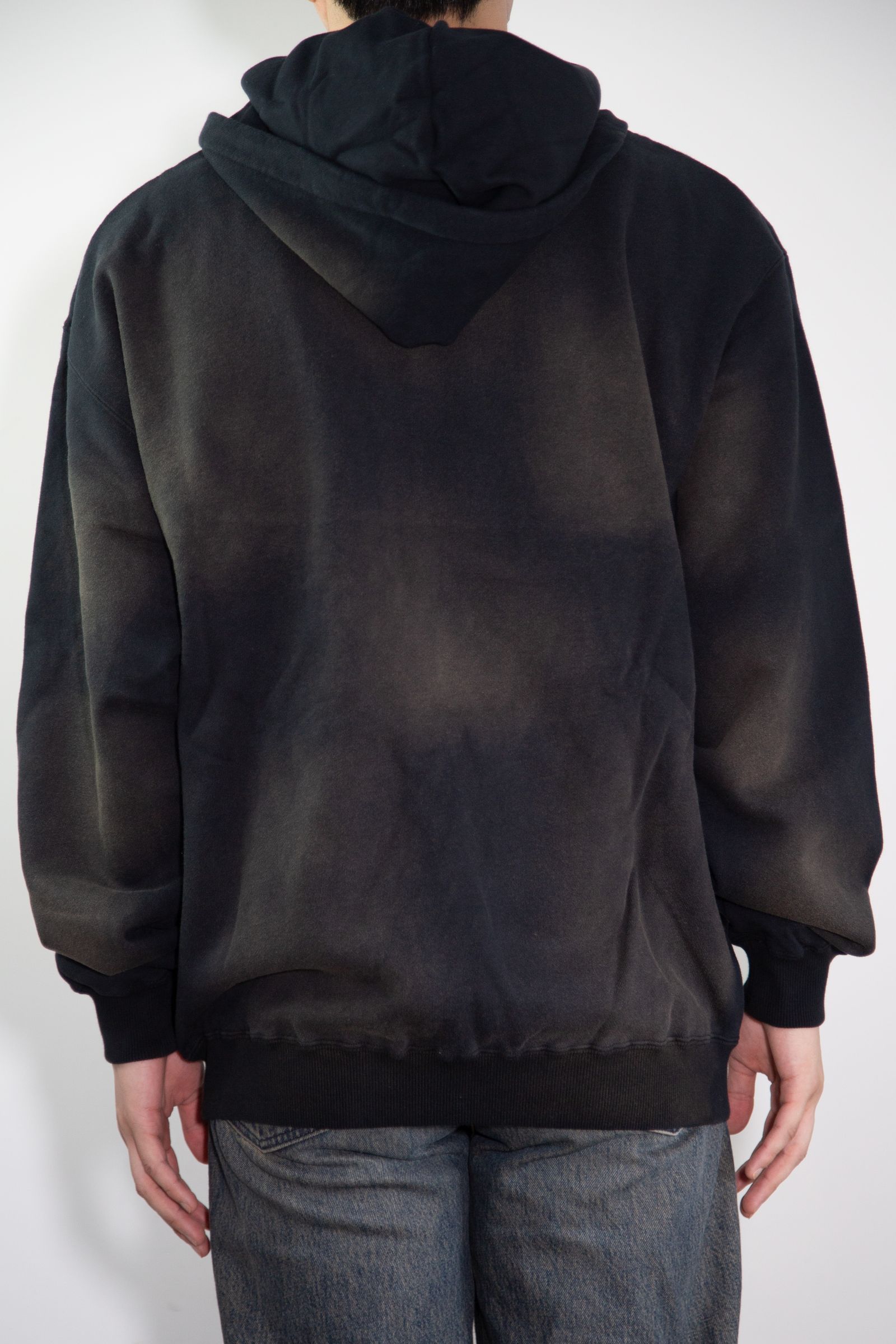 DISCHARGE PRINTED OG ZIP HOODED SWEATSHIRT / ブラック