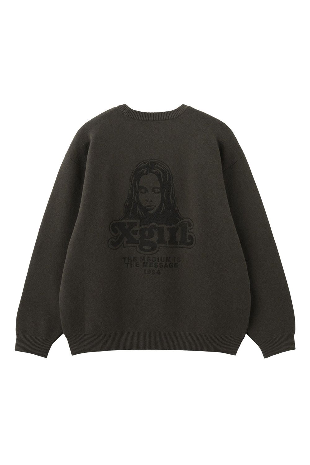 X-girl - FACE EMBROIDERY KNIT TOP / チャコール | Tempt