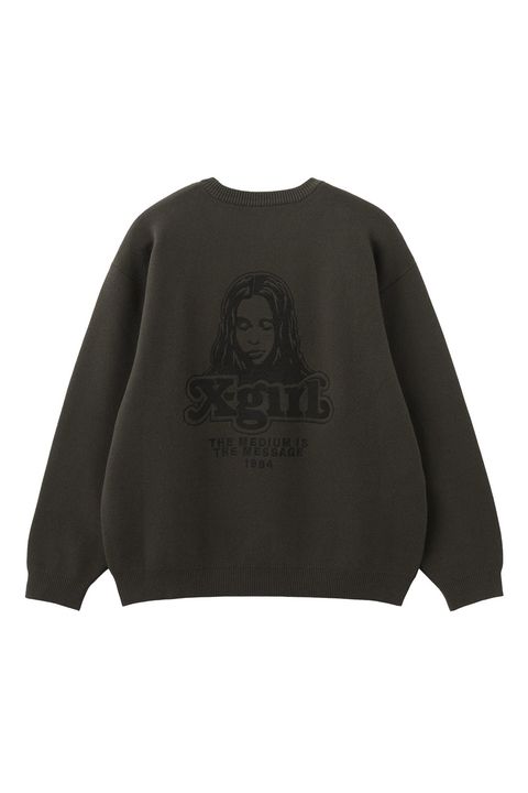 FACE EMBROIDERY KNIT TOP / チャコール