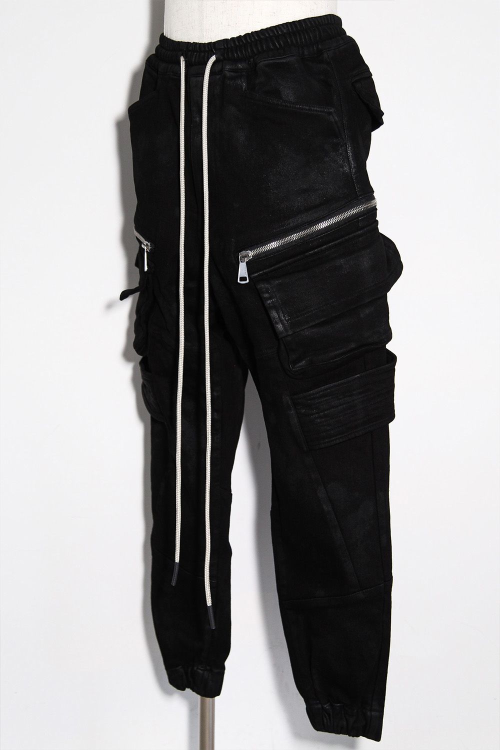 【コーティングあり】ベルトカーゴジョガーデニム / COATED BELT CARGO JOGGER DENIM / ブラック / ag-12064-2