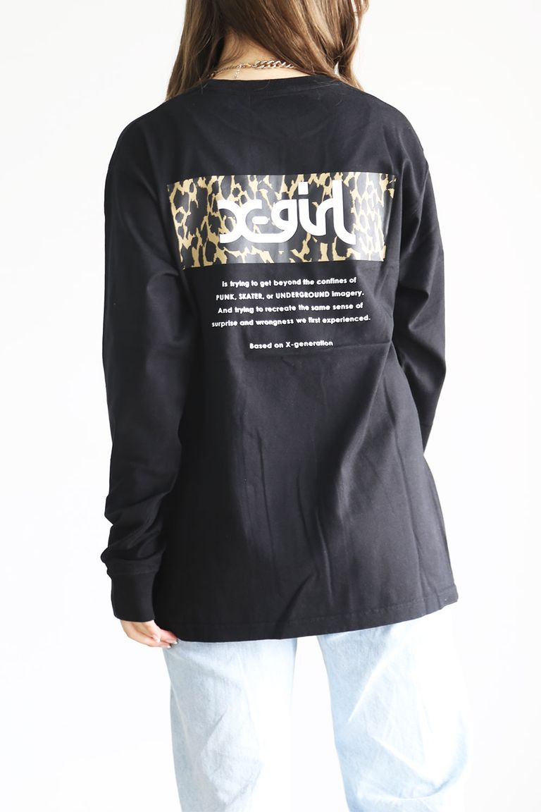 X Girl Leopard Box L S Tee ブラック Tempt