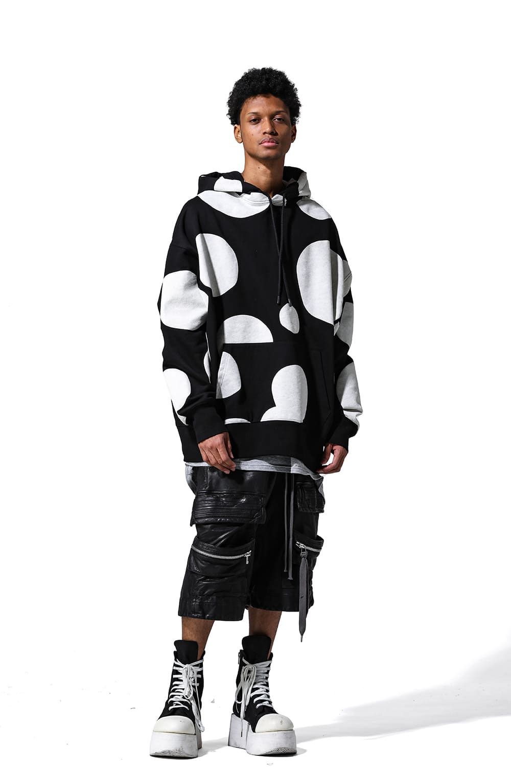 ポルカドットスウェットパーカー / Polka Pattern Sweat Hoodie / ブラック