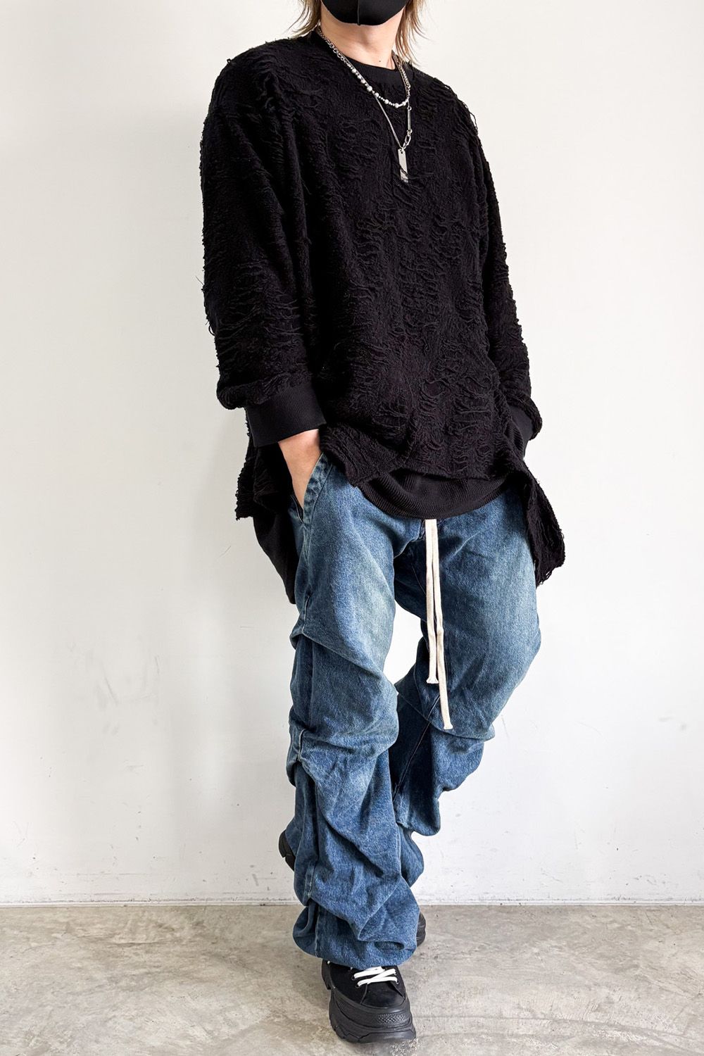 デニムタックスリムバギーパンツ / Denim Tuck Slim Baggy Pants / ブルー / ag-8060