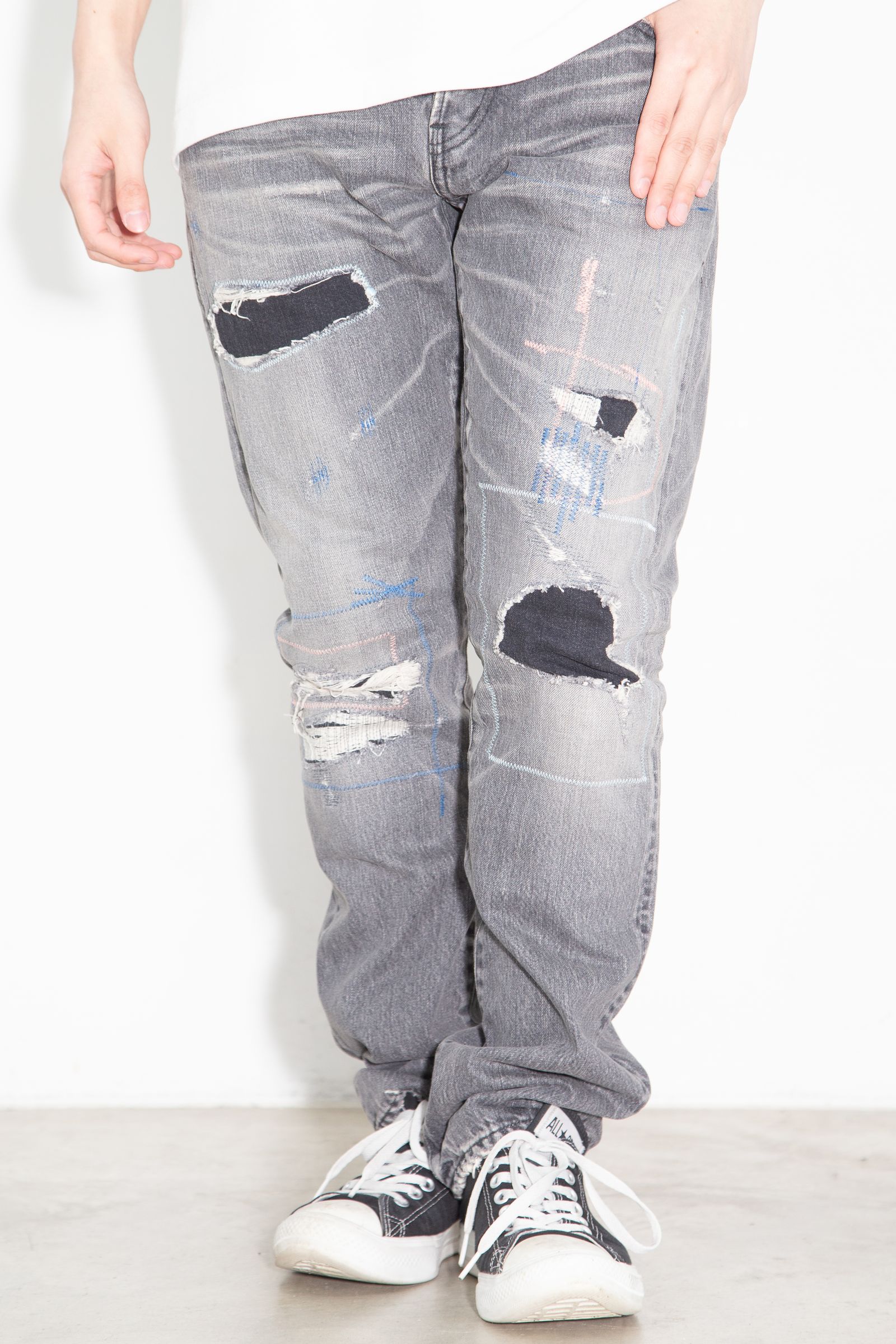 MSR加工 スリムストレートデニムパンツ / ブラック