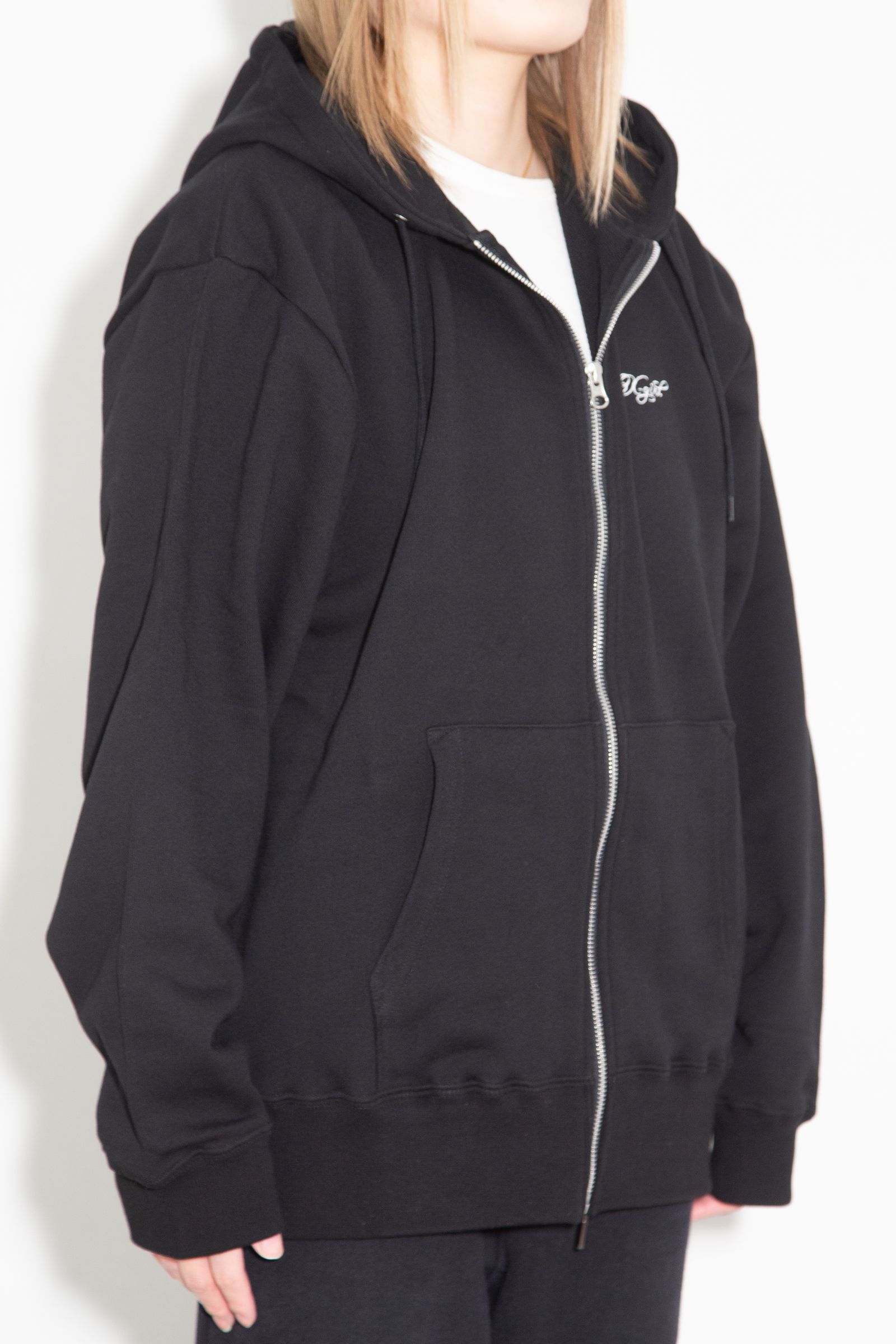 RHINESTONE LOGO AND FACE ZIP UP SWEAT HOODIE / ブラック