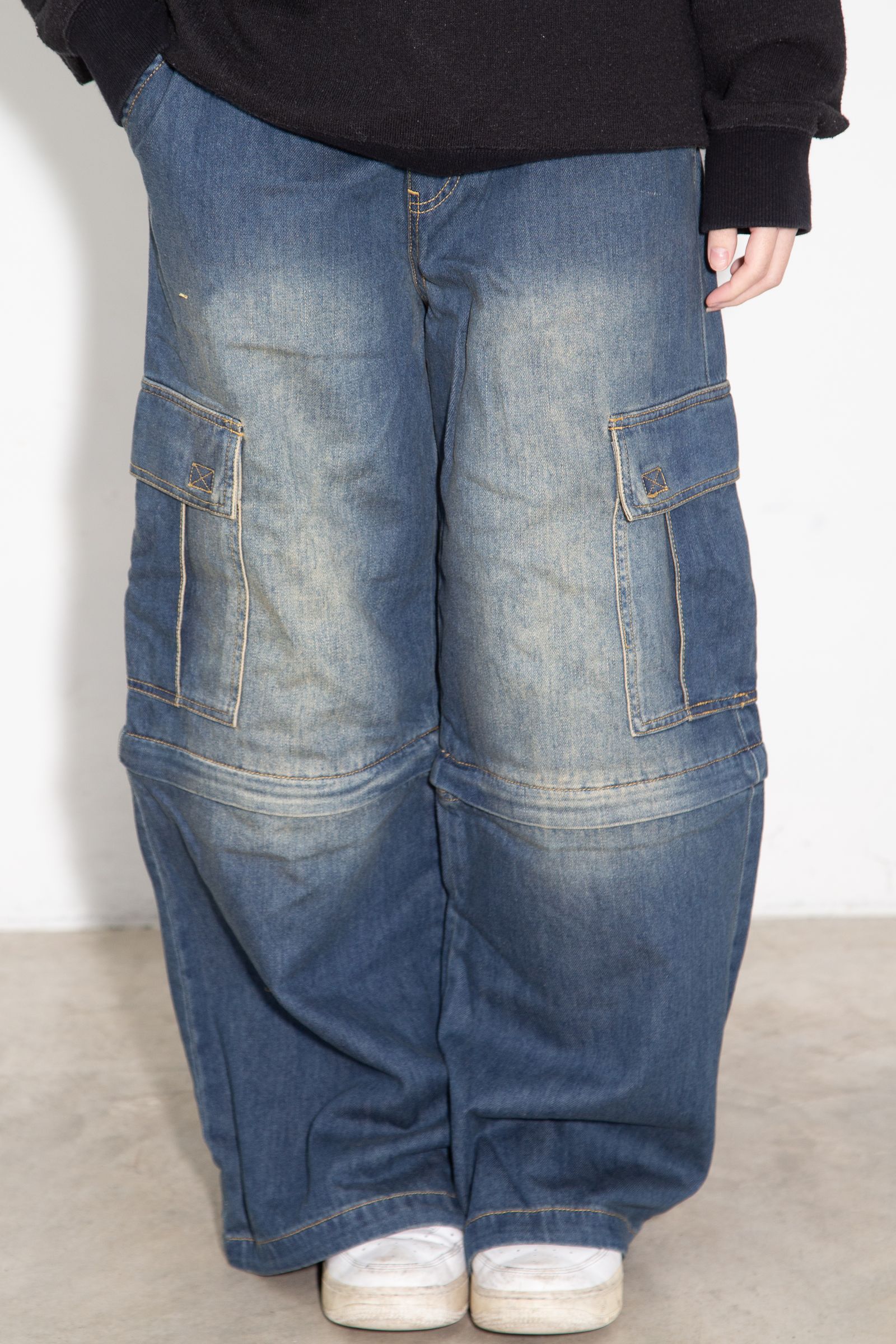 FADED 2WAY WIDE LEG DENIM CARGO PANTS / インディゴ