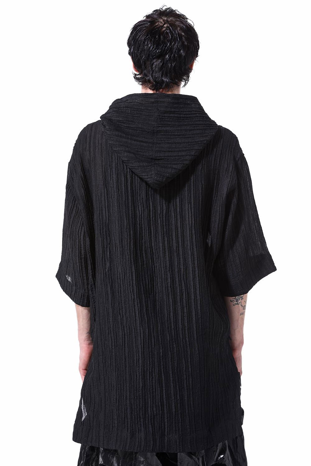 シアー楊柳シャツフーディー / Sheer Yo-Ryu Hoodie Shirts / ブラック / ag-11067