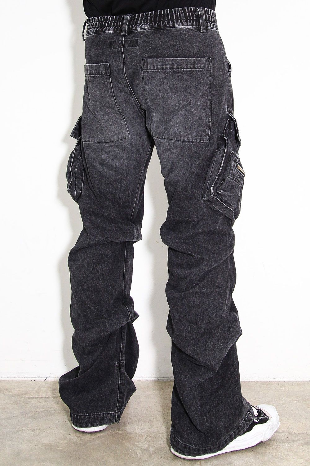 デニムカーゴタックバギーパンツ / Denim Cargo Tuck Baggy Pants / ブラック / ag-11018-3