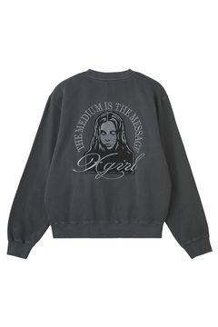 PIGMENT DYED FACE PATCH AND LOGO CREWNECK SWEATSHIRT / ブラック