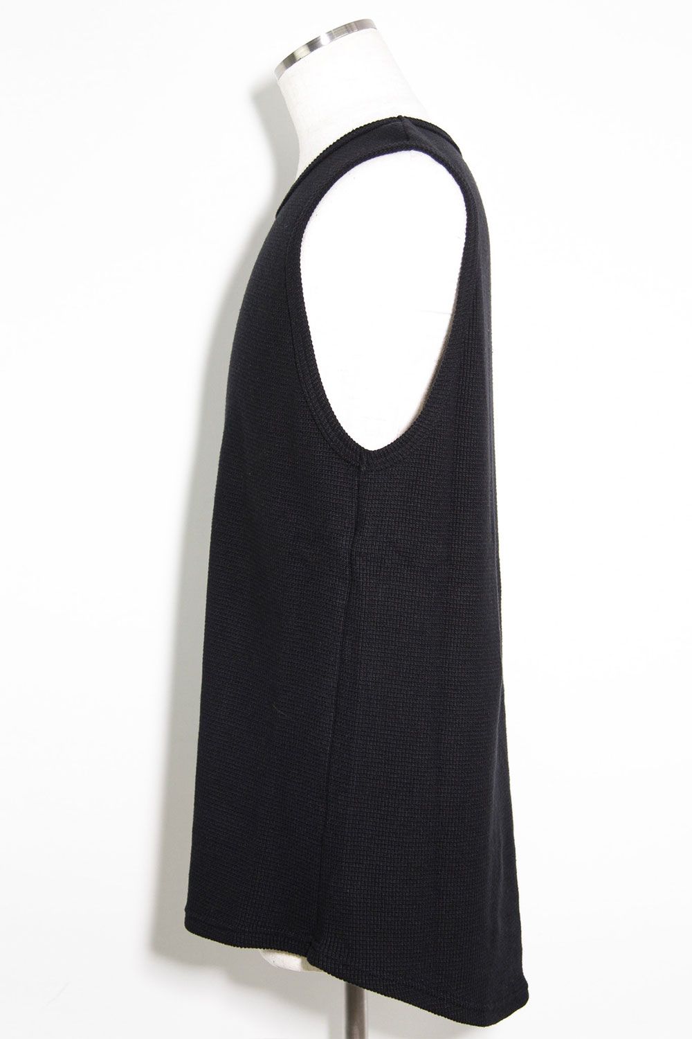 ミドル丈ワッフルタンクトップ / Middle Length Tank Top / ブラック / ag-10096-1