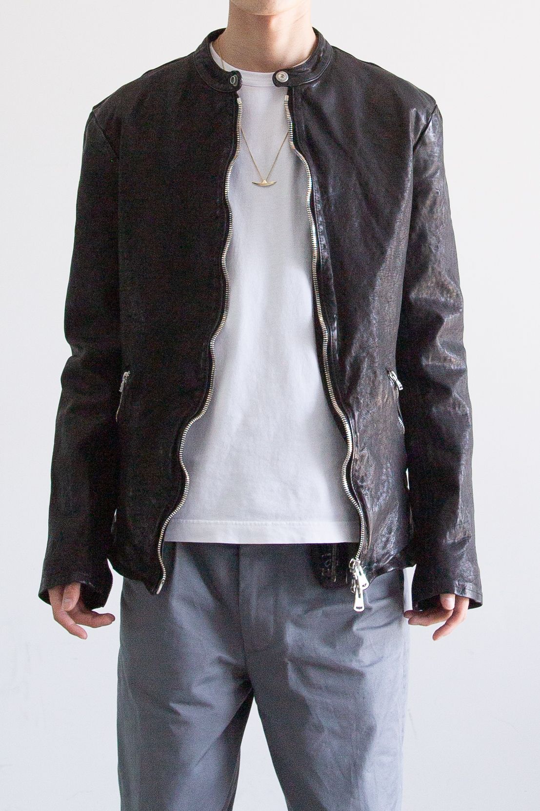 JAPAN CALF NATURAL DYED “GARMENT-WASH” SINGLE RIDERS / ブラック