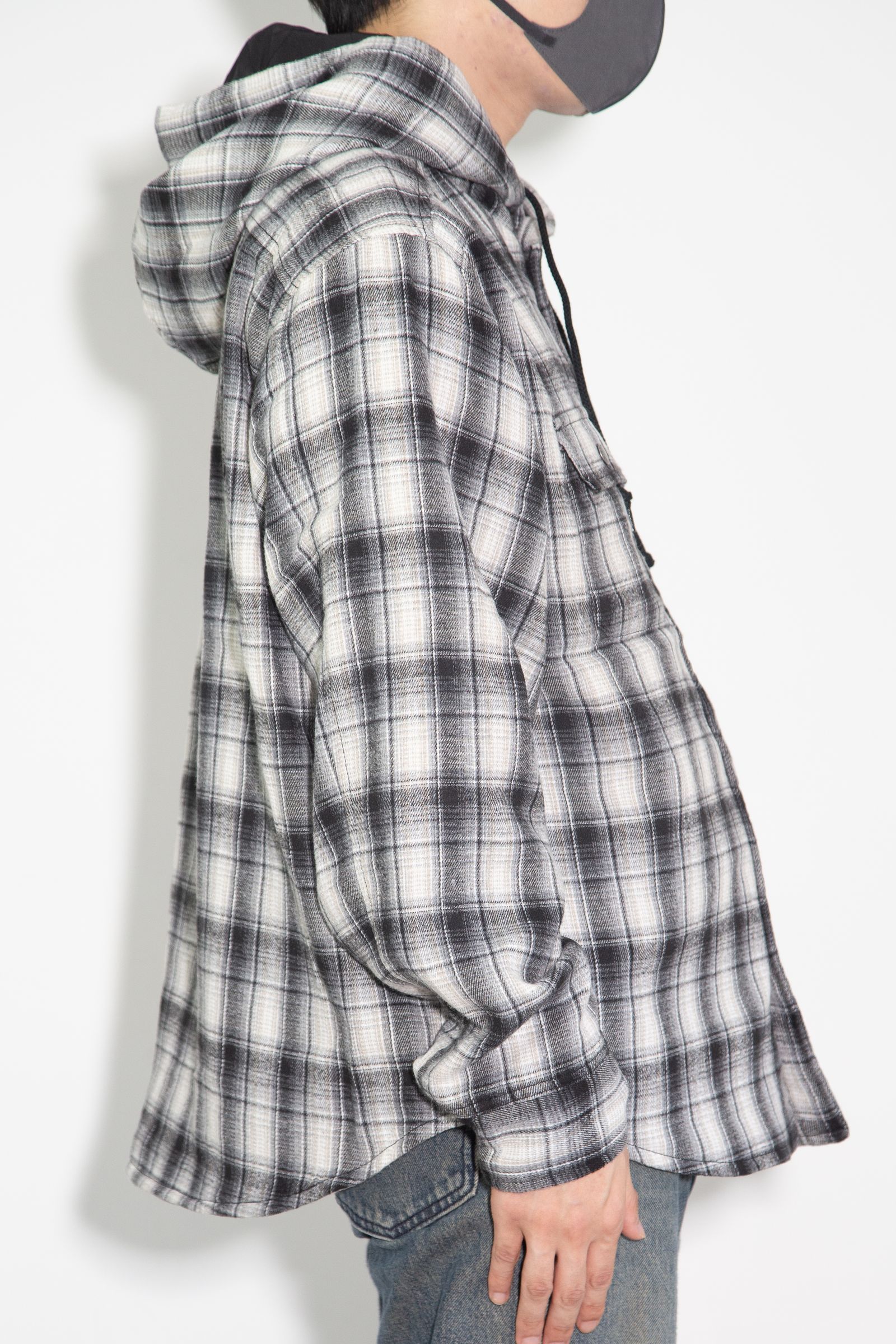 HOODED FLANNEL SHIRT / ブラック