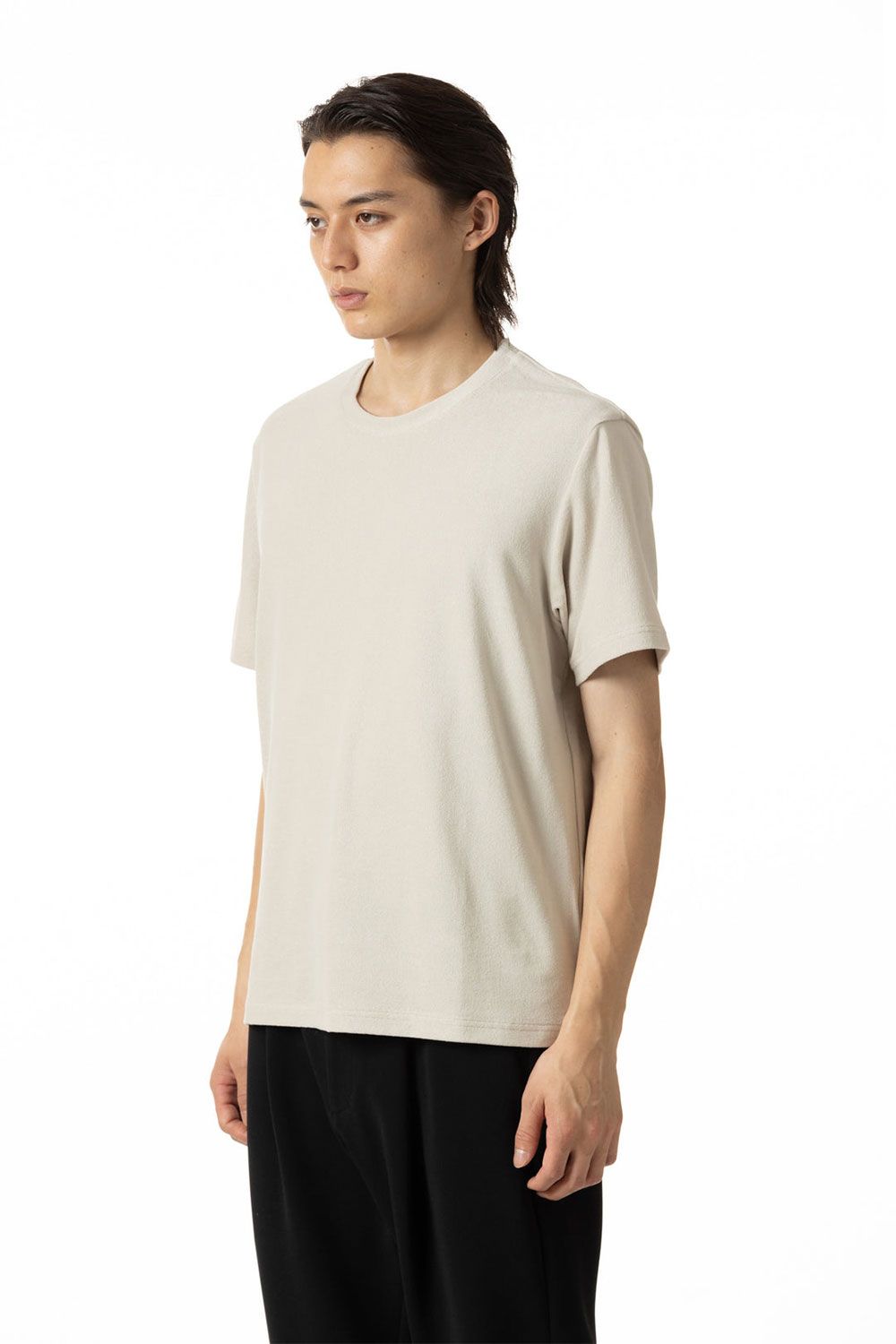 コットン/ ポリエステルハイゲージパイル スリムフィットTシャツ / ライトベージュ