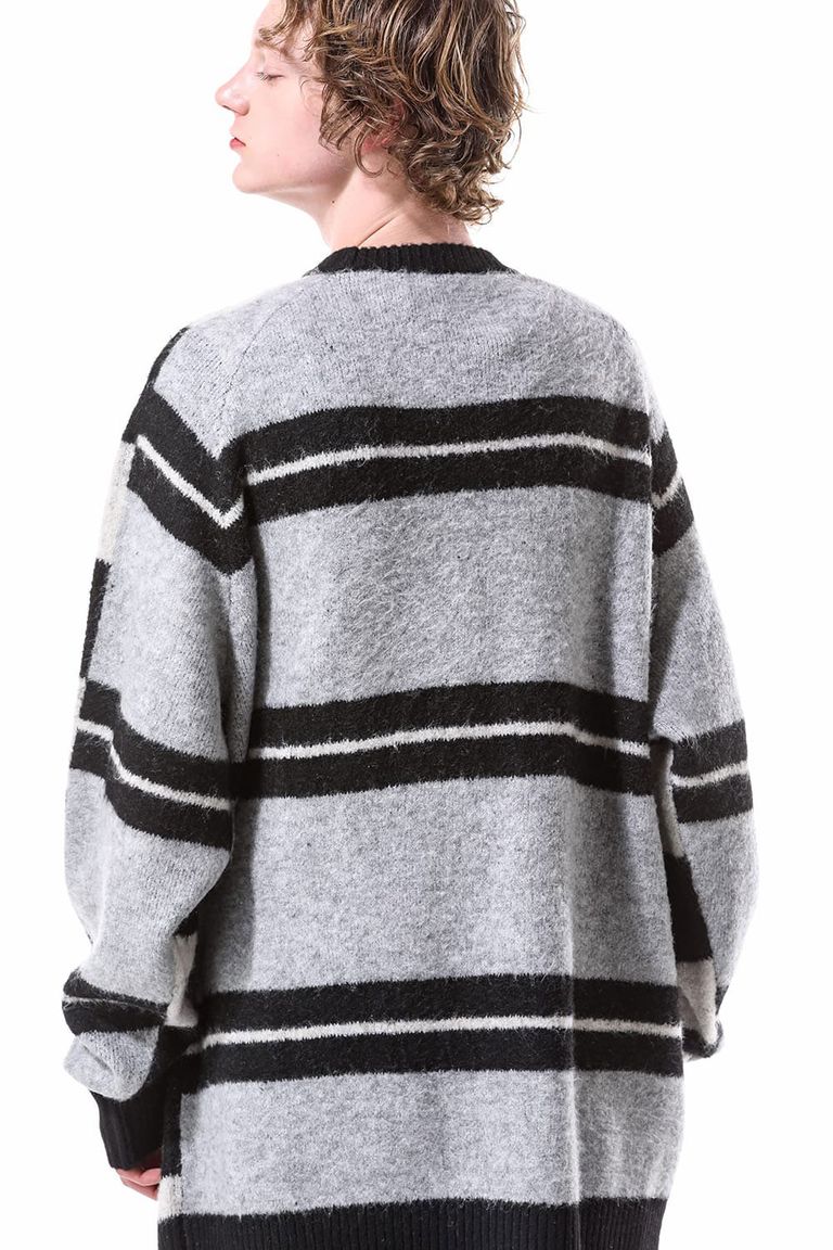 A.F ARTEFACT - Stripes Combi Raglan Knit Top / ブラック×アイボリー 