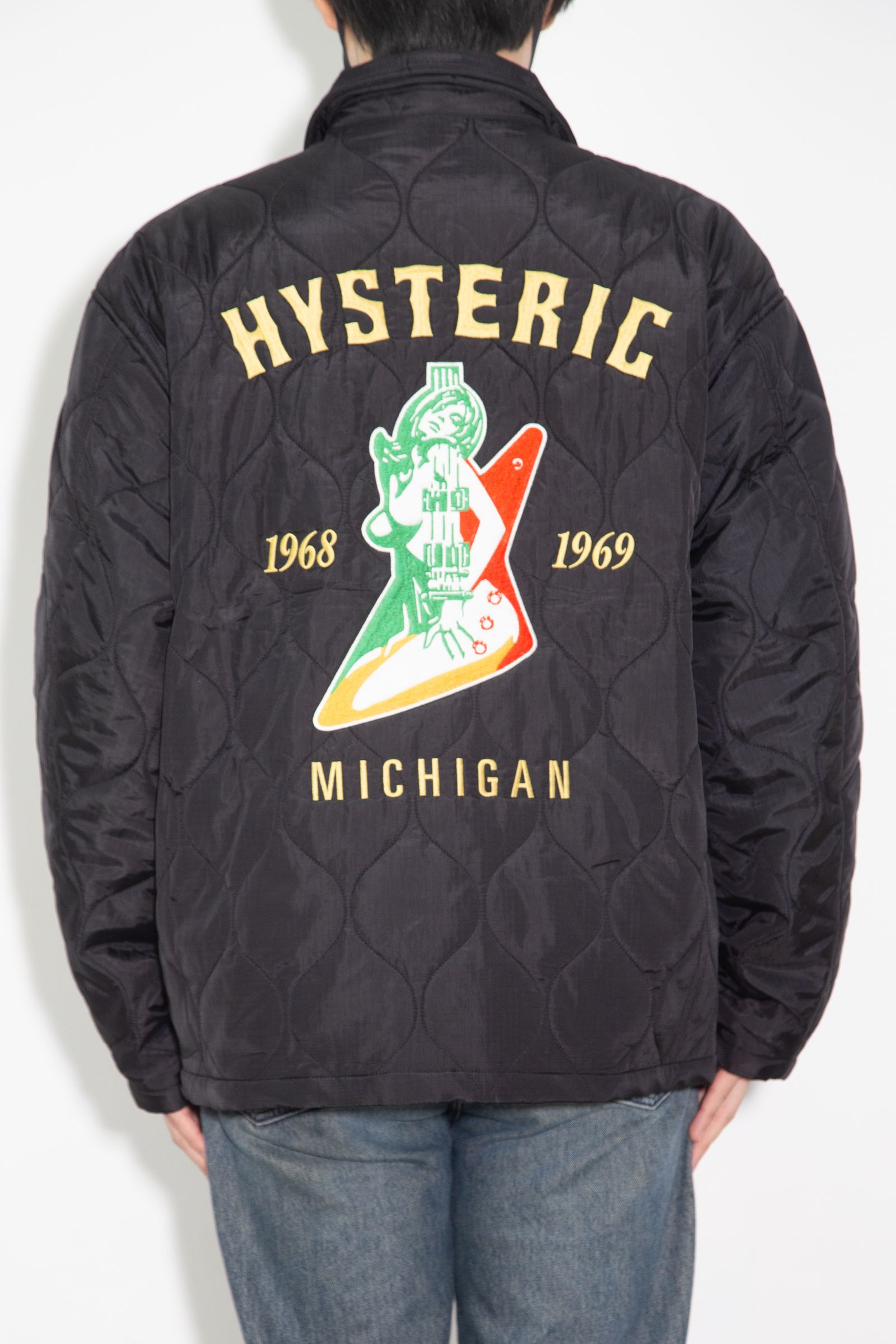 GUITAR GIRL MICHIGAN刺繍 キルティングジャケット / ブラック