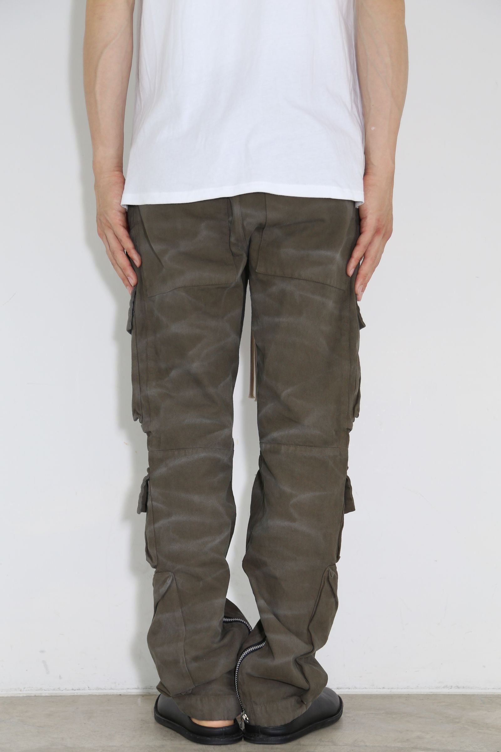 ヴィンテージ染めジップカーゴパンツ / Vintage Dyed Zip Long Pants / カーキ / ag-7036-1