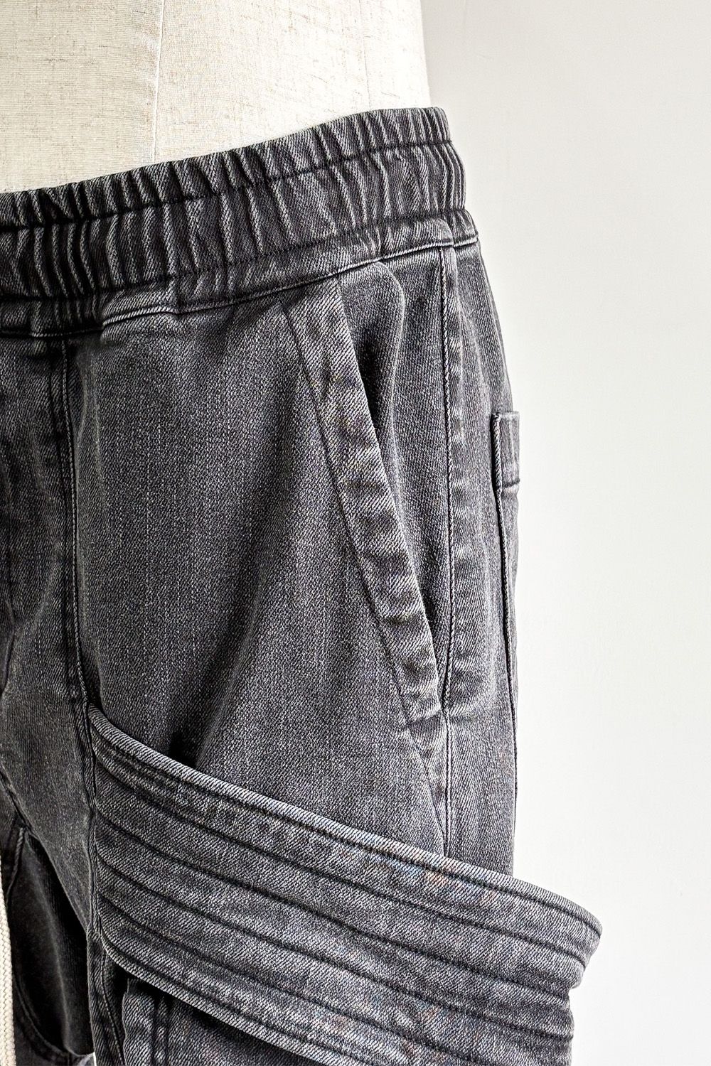 サルエルカーゴスキニーデニム / Indigo Denim Cargo Sarouel Skinny / ダメージブラック / ag-6036-2