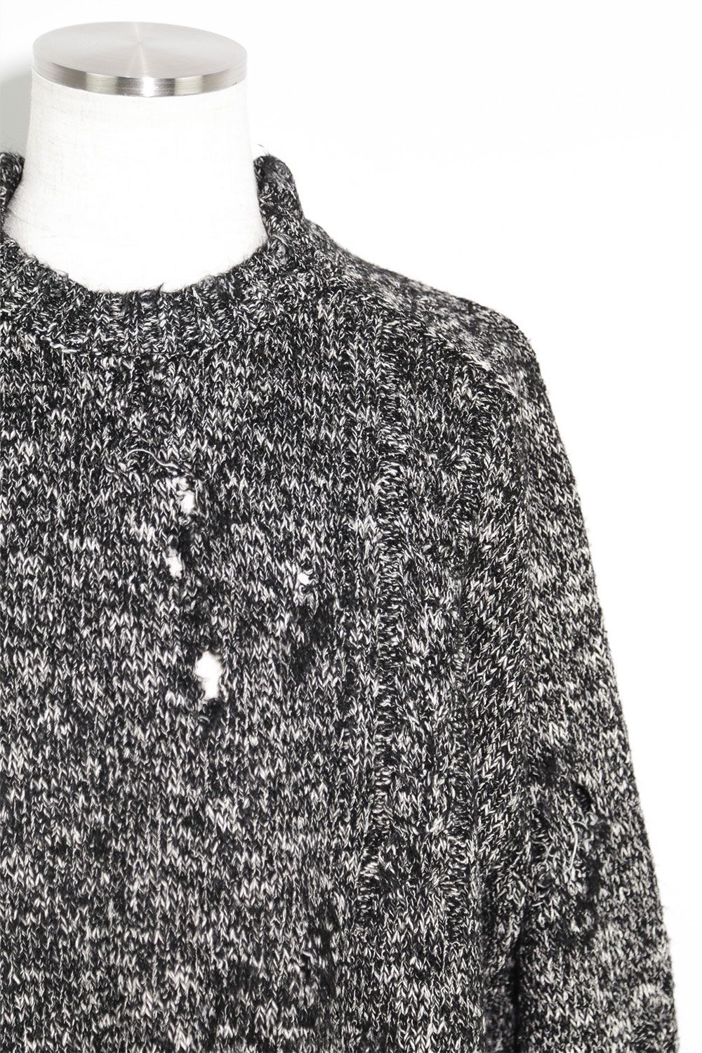 リラックスフィットダメージニット / Damage Knit Top / ブラックミックス / ag-8013