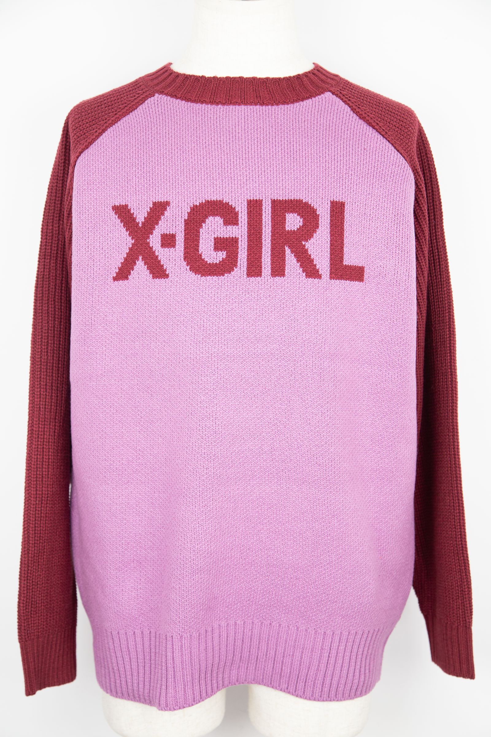 X-girl - RAGLAN KNIT TOP / ピンク | Tempt