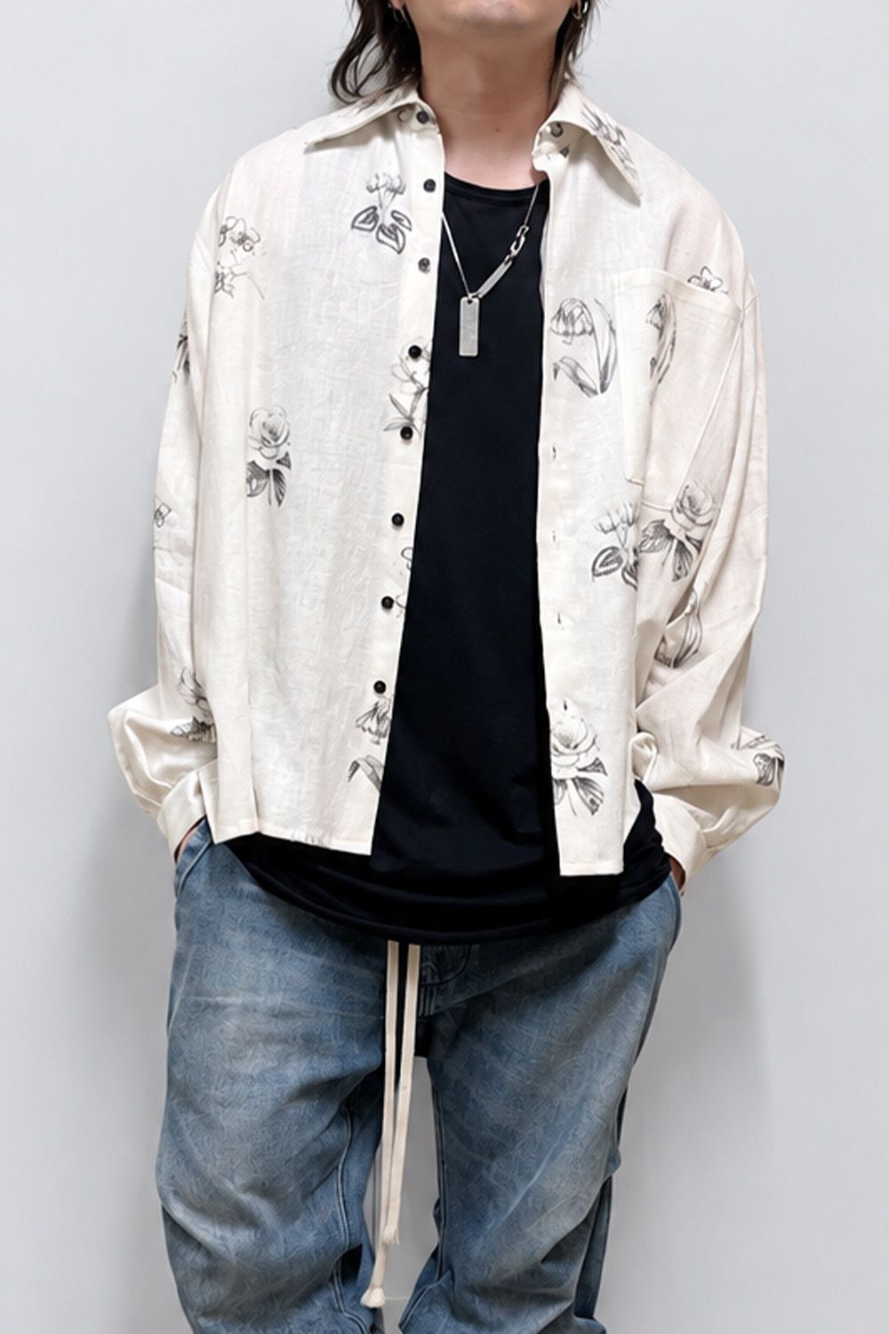 Botanical Print Oversized Shirt / ホワイト