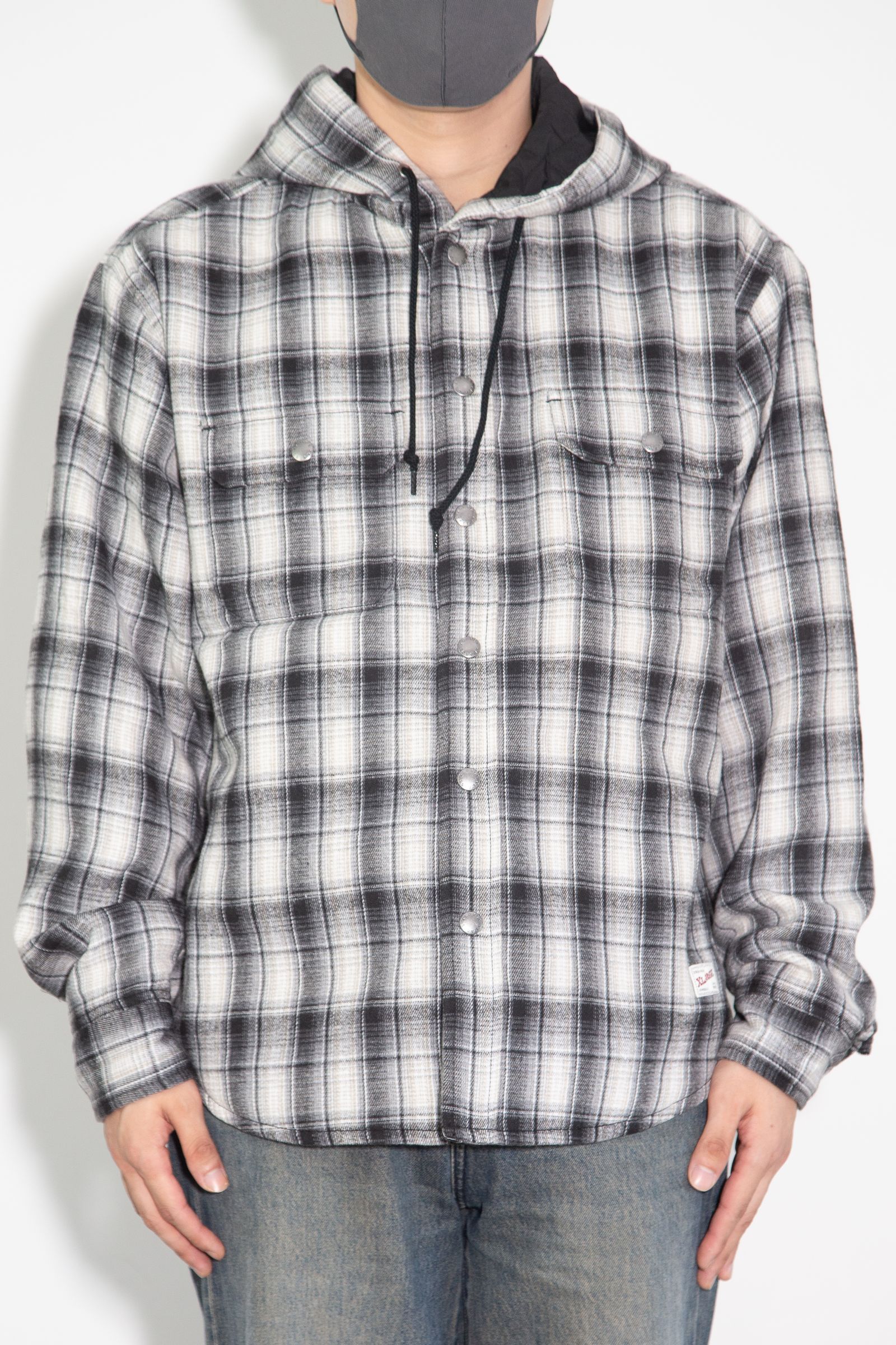 HOODED FLANNEL SHIRT / ブラック