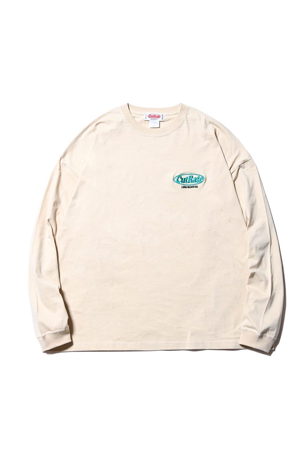CUTRATE LOGO EMBROIDERY DROP SHOULDER L/S T-SHIRT / ベージュ