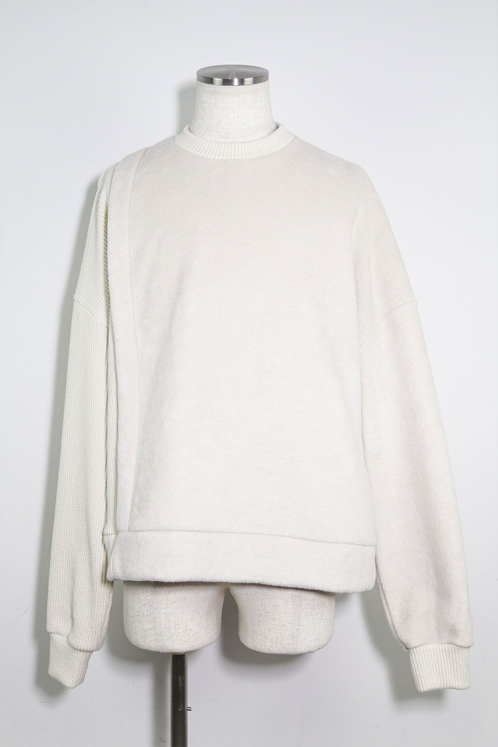 ニットコーデュロイ×フリーストップ / Knit Corduroy Combi Fleece Top / アイボリー / ag-10086