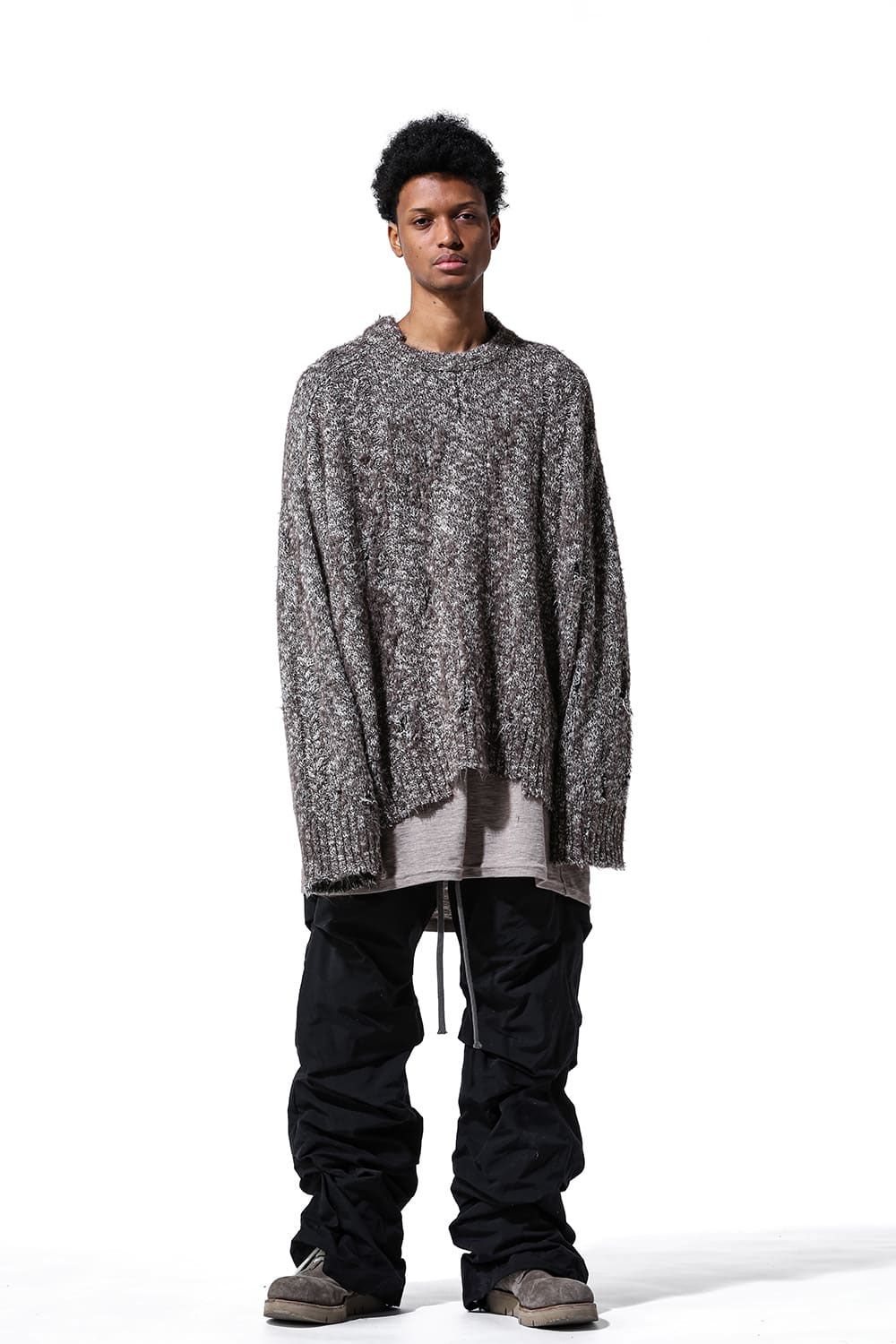リラックスフィットダメージニット / Damage Knit Top / ブラックミックス / ag-8013