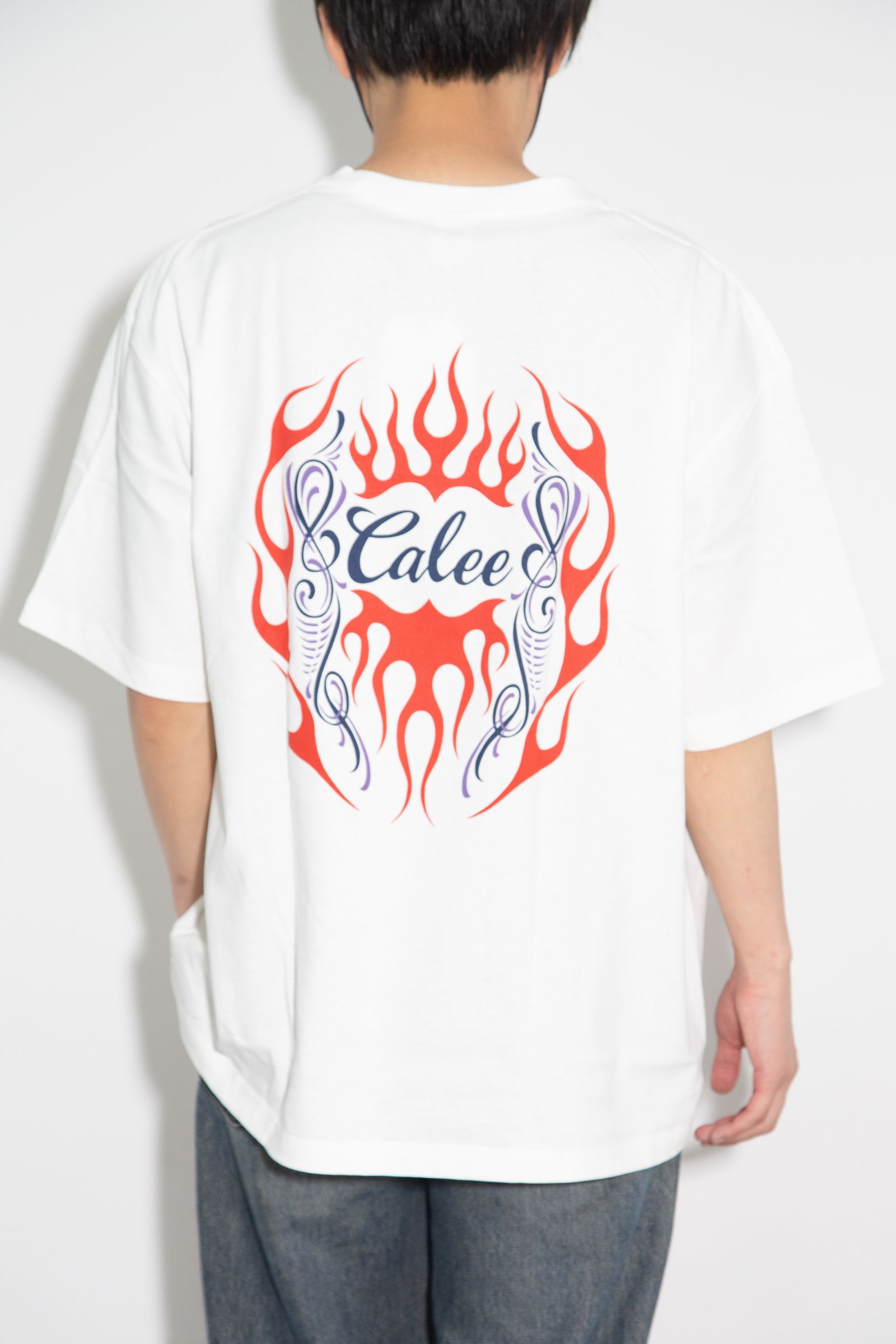 [ラスト1点 サイズL] VINTAGE TYPE FLAME LOGO PINSTRIPING S/ S TEE ＜NATURALLY PAINT DESIGN＞ / ホワイト