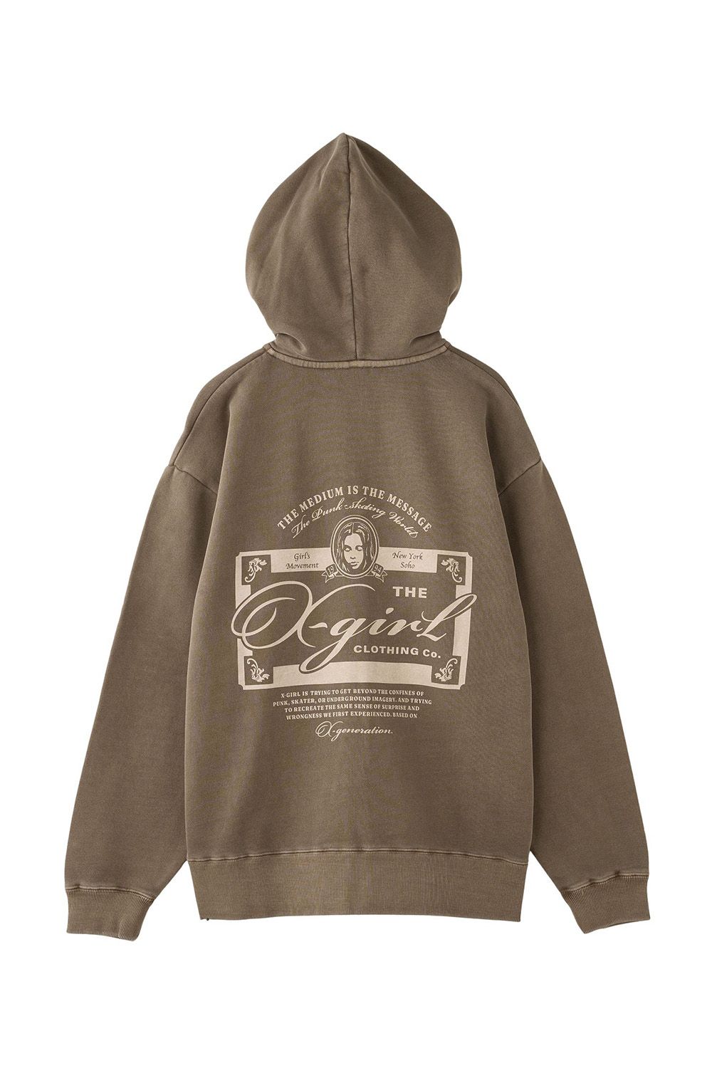 PIGMENT DYED FACE LABEL ZIP UP SWEAT HOODIE / ブラウン