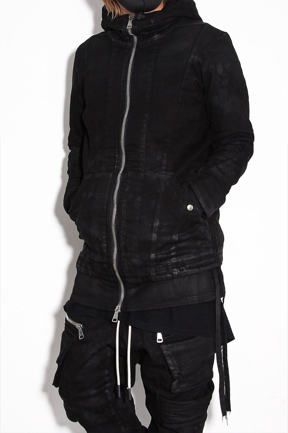 【コーティングあり】デニムフーディージャケット / COATED HOODIE DENIM JKT / ブラック / ag-12040-1