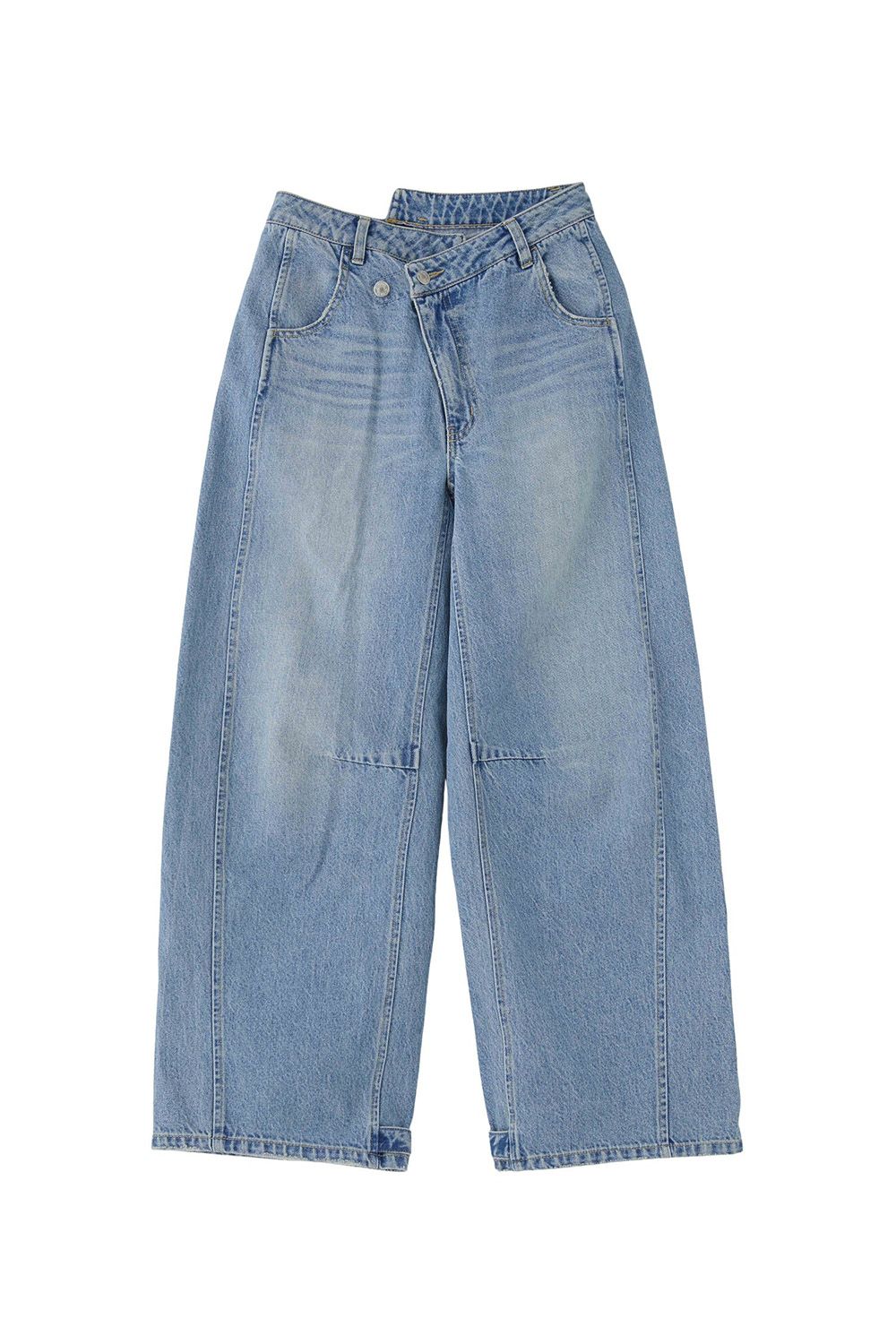 ASYMMETRIC WAIST BARREL LEG DENIM PANTS / ライトインディゴ