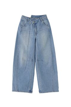 ASYMMETRIC WAIST BARREL LEG DENIM PANTS / ライトインディゴ