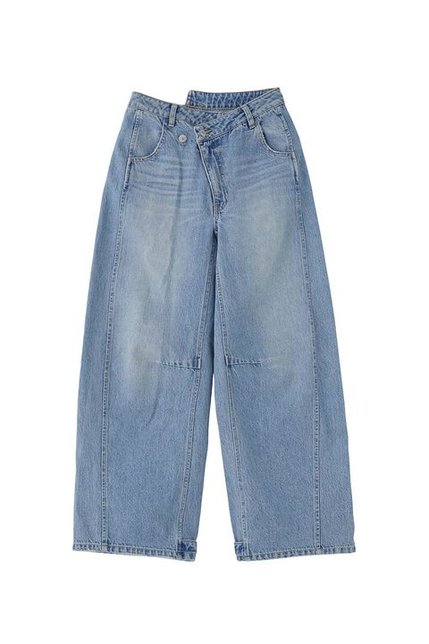 ASYMMETRIC WAIST BARREL LEG DENIM PANTS / ライトインディゴ