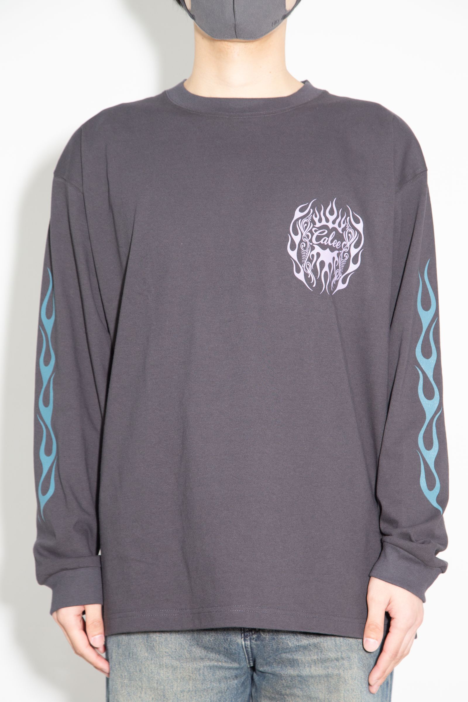 VINTAGE TYPE FLAME LOGO PINSTRIPING L/ S TEE ＜NATURALLY PAINT DESIGN＞ / ブラック