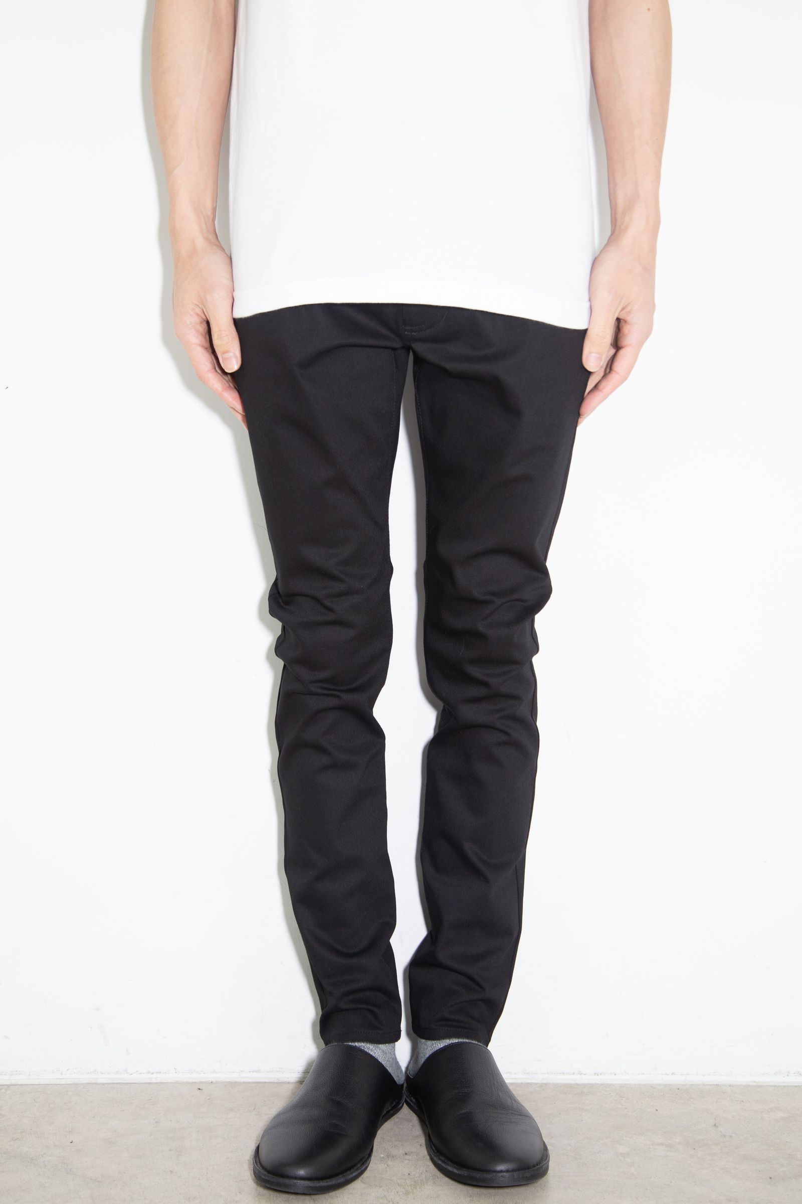 RUBBER STRECH TWILL 5POCKET SKINNY PANTS / ブラック