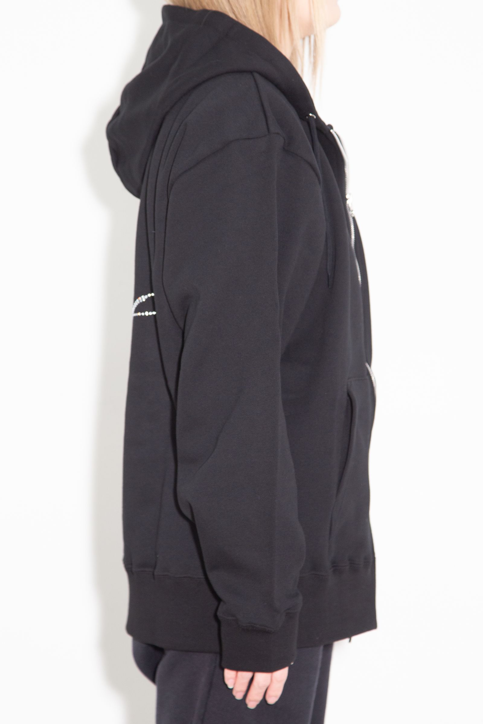 RHINESTONE LOGO AND FACE ZIP UP SWEAT HOODIE / ブラック