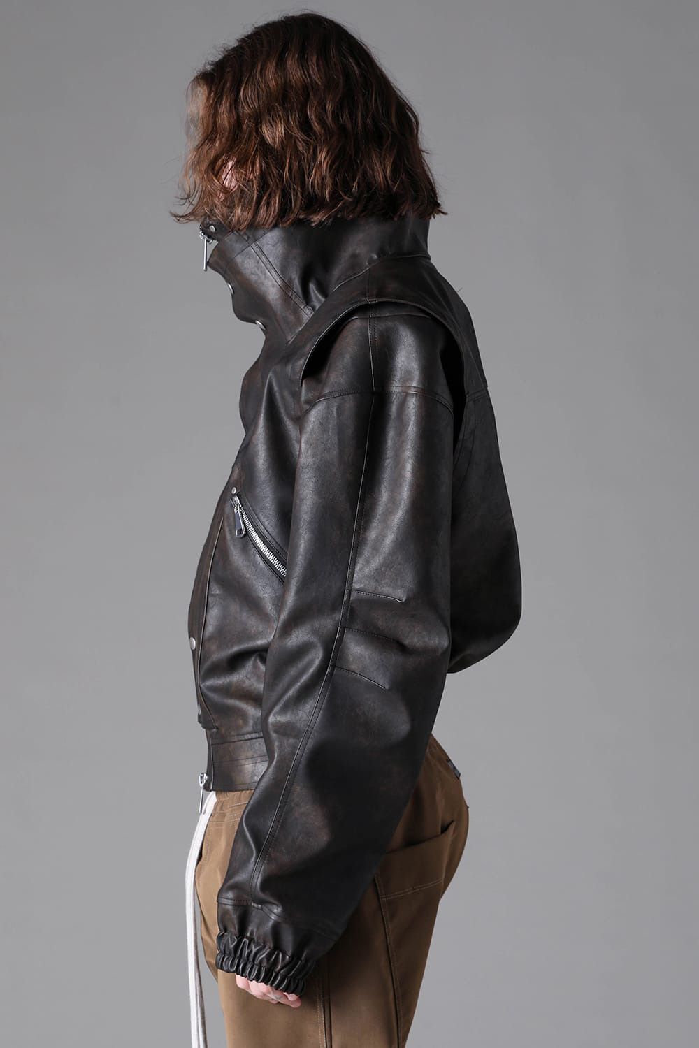 Vegan Leather High Neck Blouson