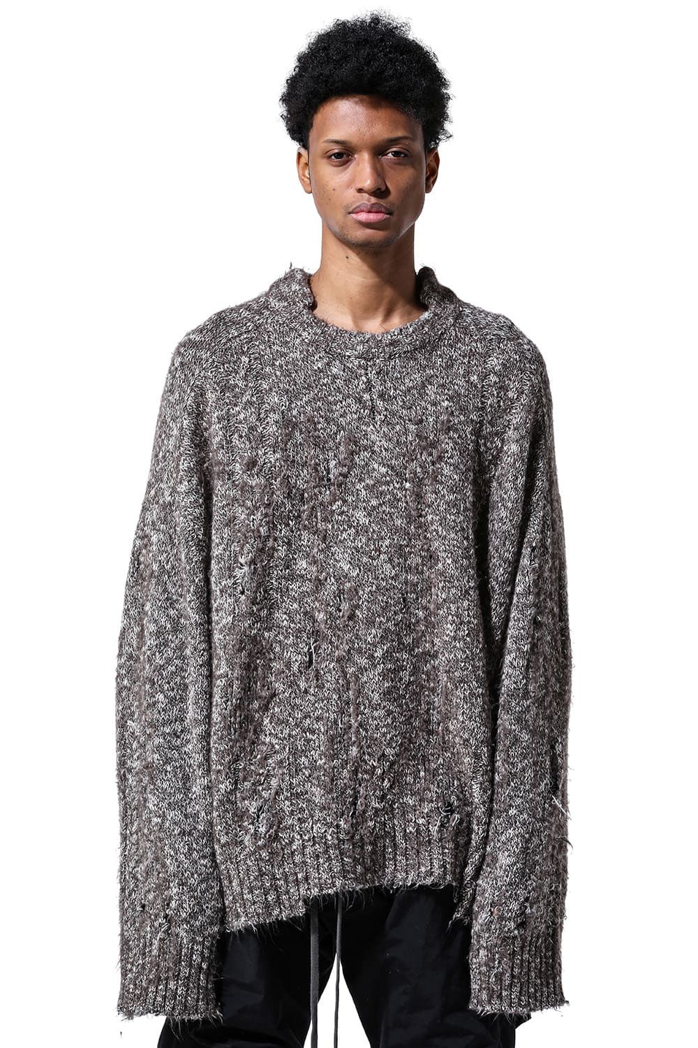 リラックスフィットダメージニット / Damage Knit Top / ブラックミックス / ag-8013